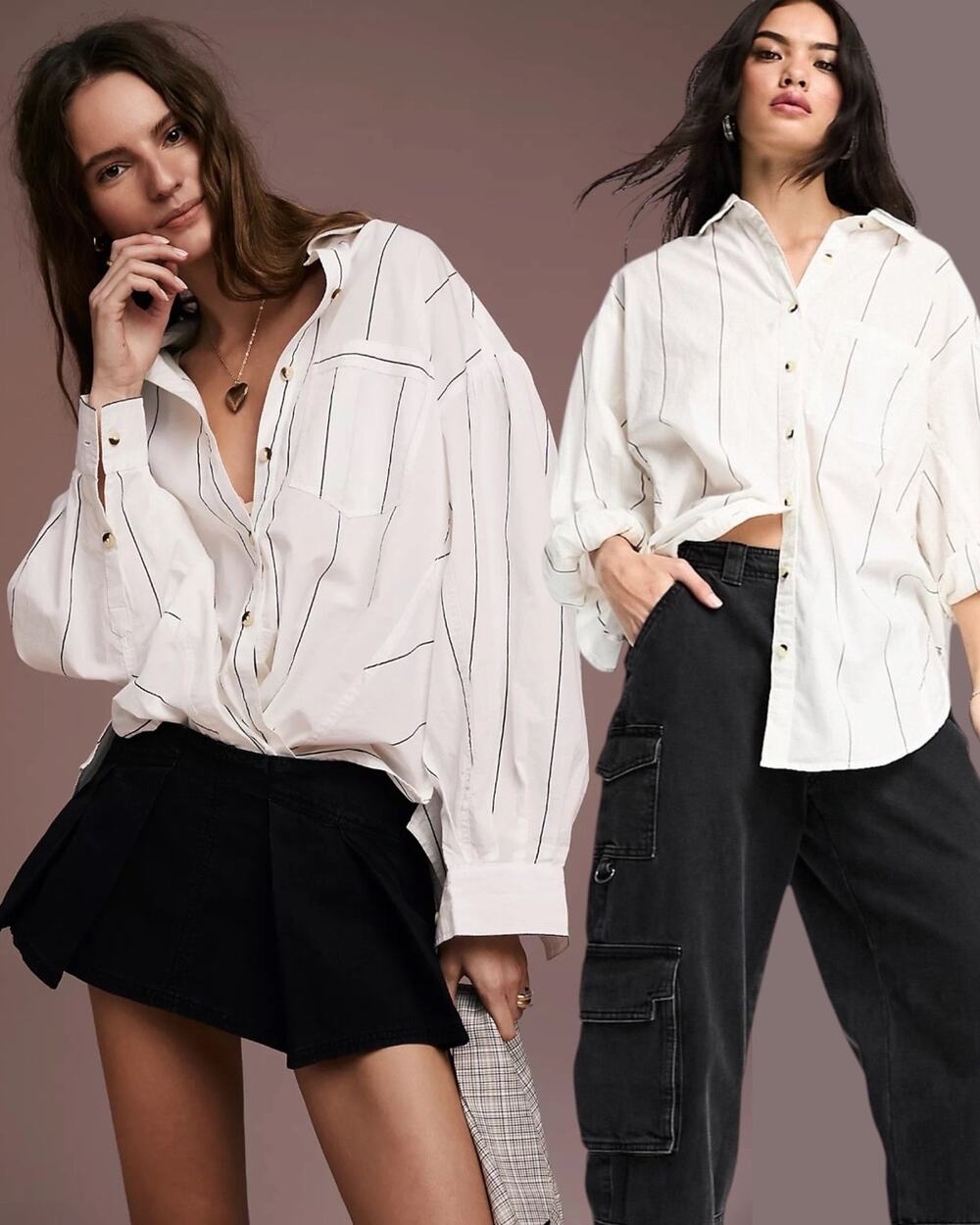 Free People Oversized Happy Hour Stripe Button Down Top White Black Small Preppy